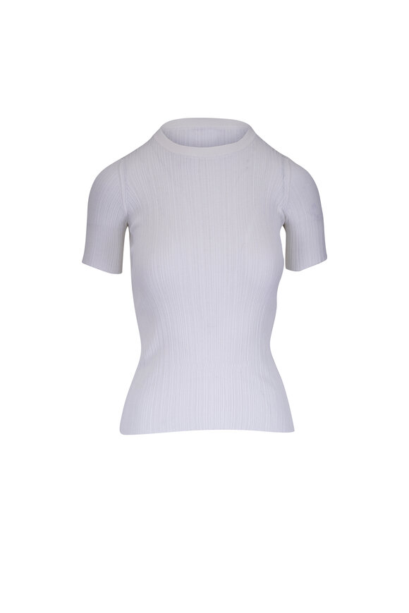 Agnona White Cotton & Silk Micro Plisse Top