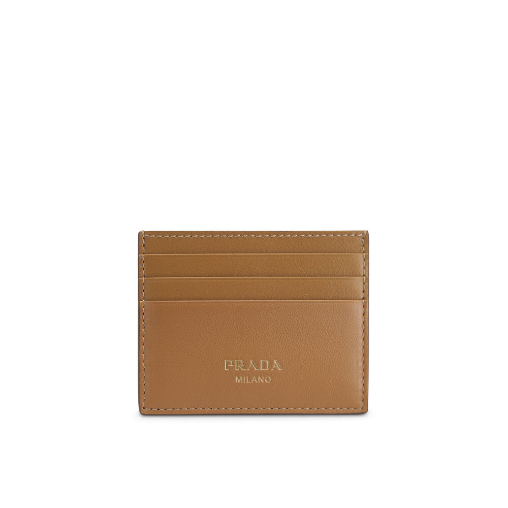【関税&送料込】Prada Soft Lux Leather Card Case Prada Soft Lux Business Card Holder Brown Leather ref