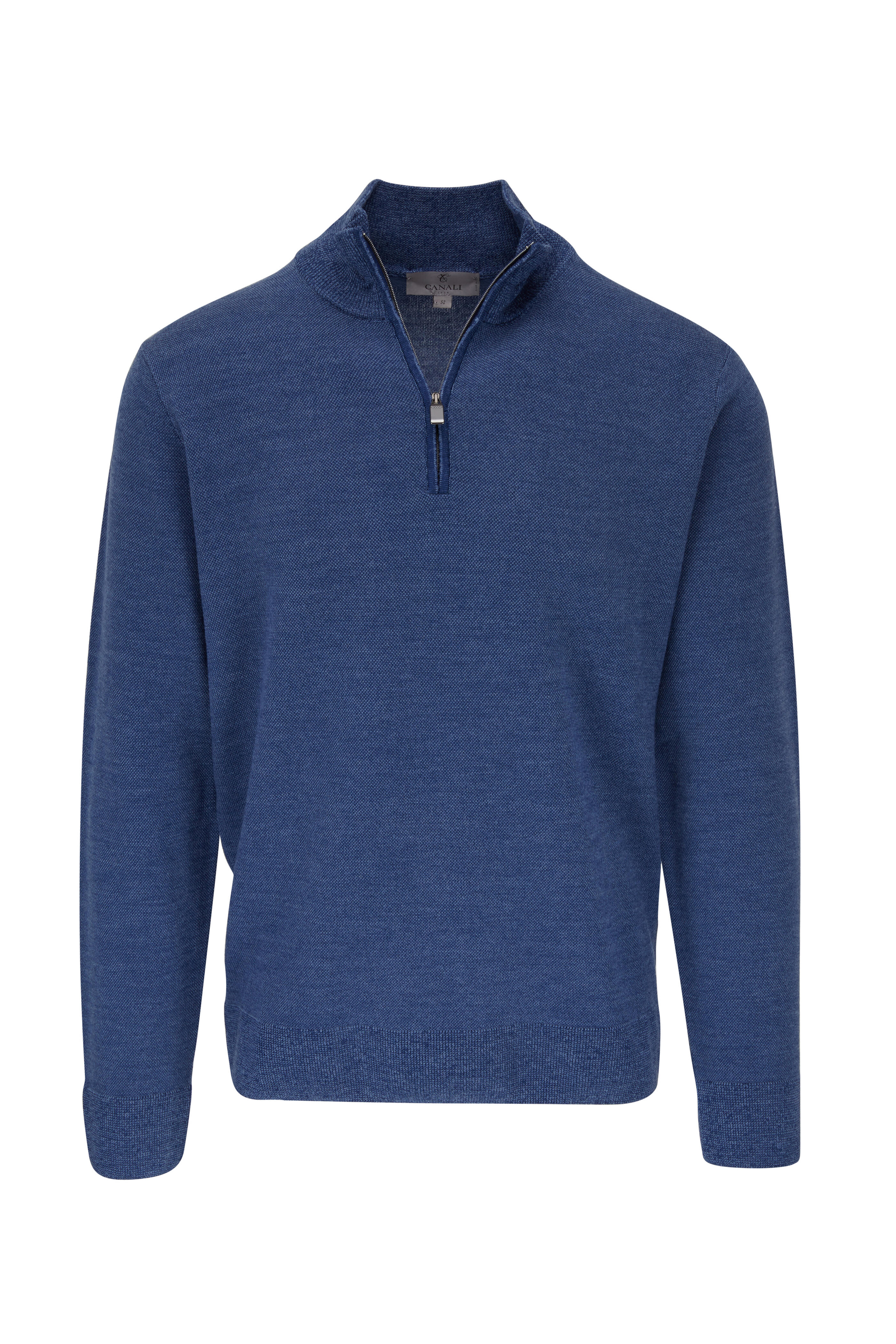 Canali - Blue Textured Wool Quarter-Zip Pullover