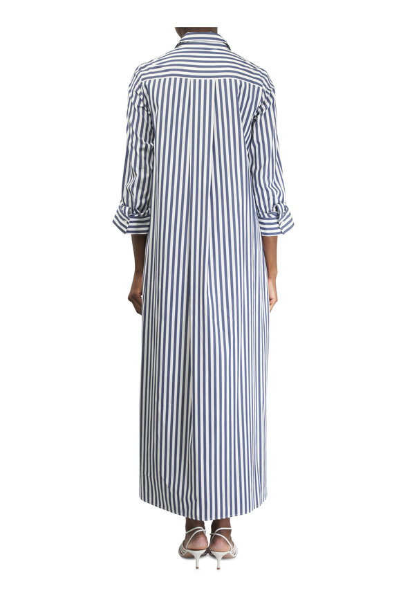 TWP - Jennys Indigo & Off-White Striped Collared Gown