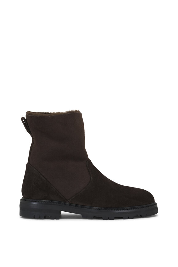 Manolo Blahnik - Tomoso Dark Brown Suede & Shearling Short Boot