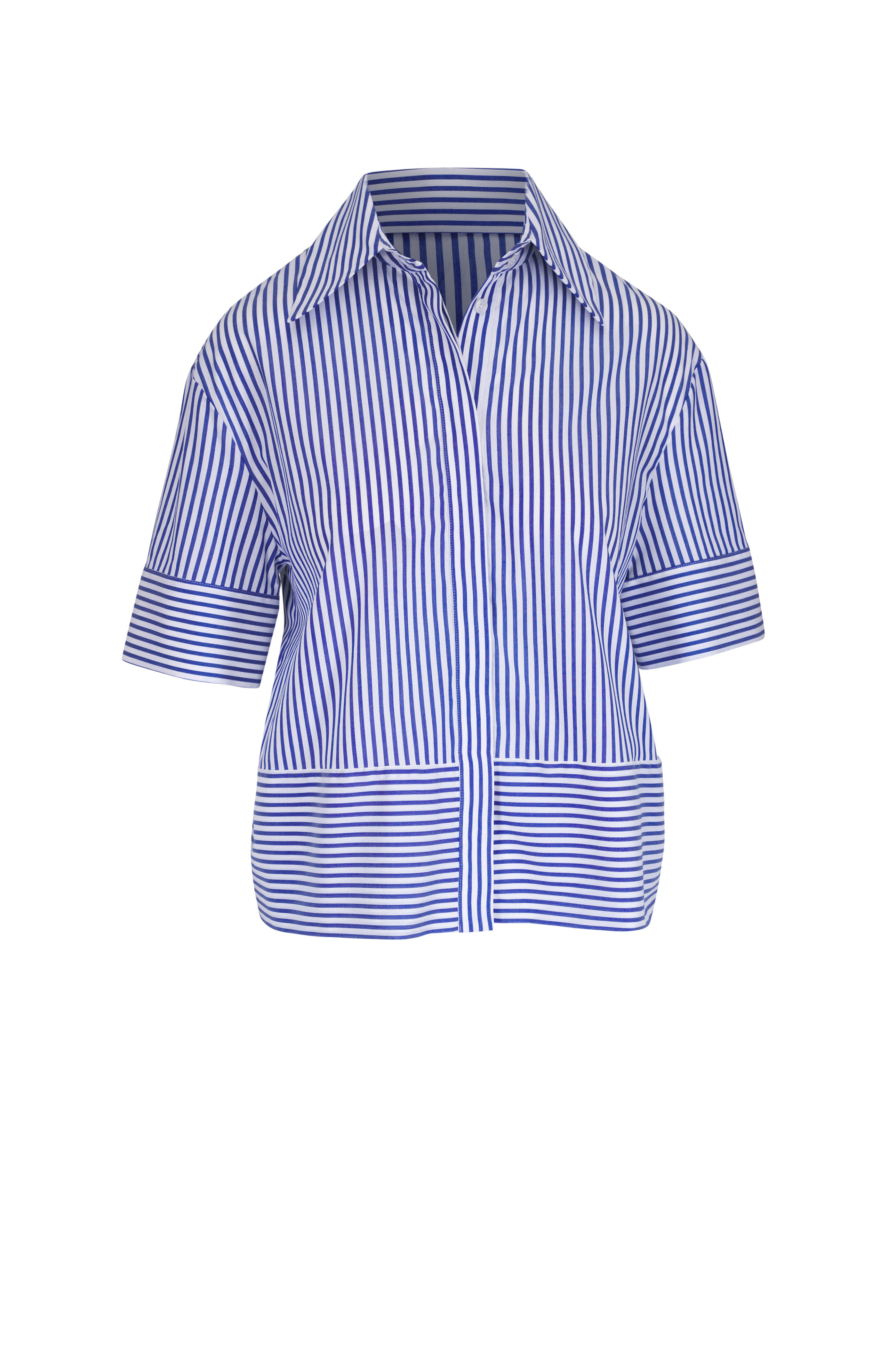 D.Exterior - Blue & White Stripe Poplin Shirt