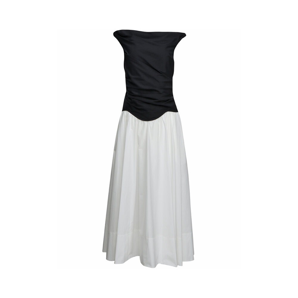 knee length dresses for ladies Cersei Off Shoulder Midi Dress - White Black Multi