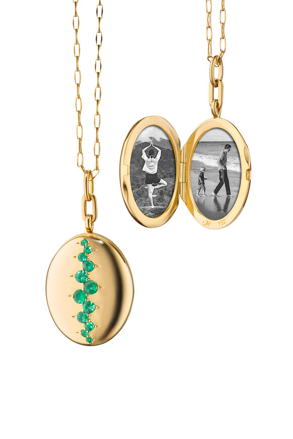 Monica Rich Kosann - Scattered Emerald Oval Locket Necklace