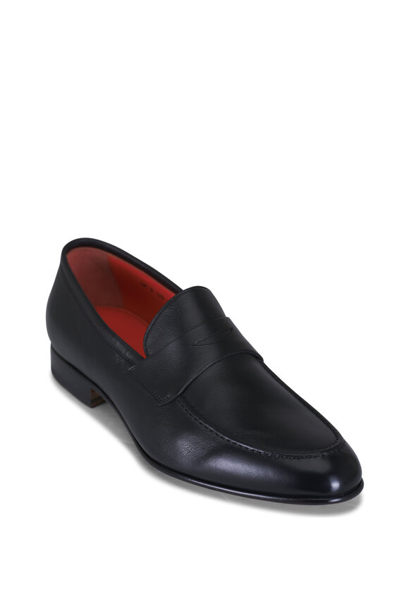 Santoni Darius Black Leather Loafer