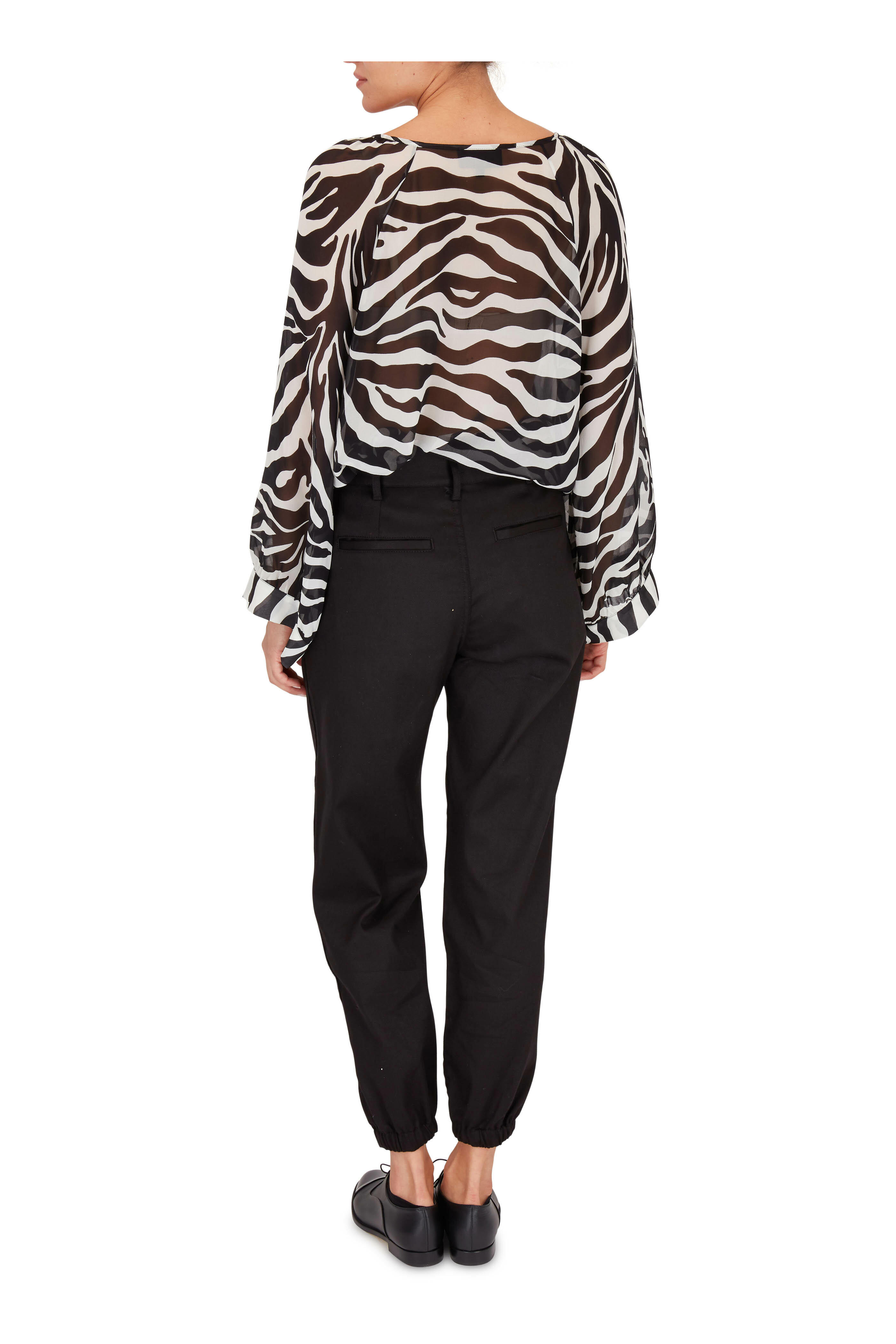 Nili Lotan - Acadia Ivory & Black Silk Tiger Blouse