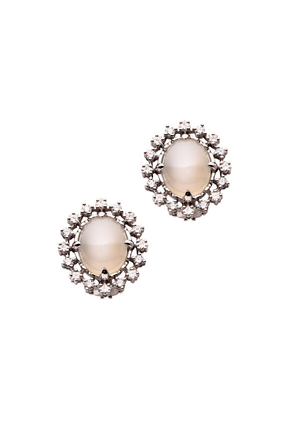 Paul Morelli - White Gold Moonstone Diamond Clip Earrings