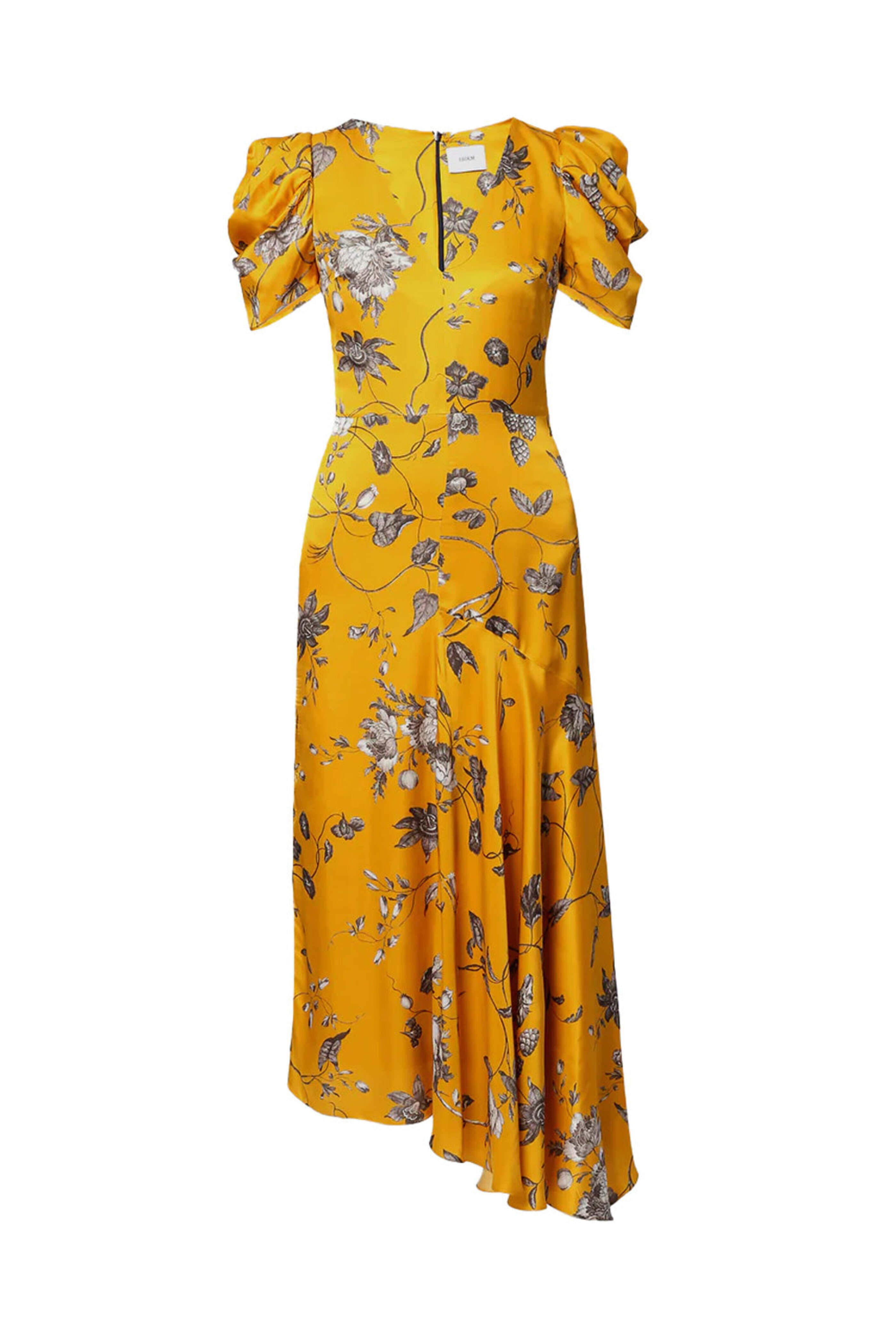Erdem - Cumin Ophelia Vine V Neck Asymmetrical Drape Dress