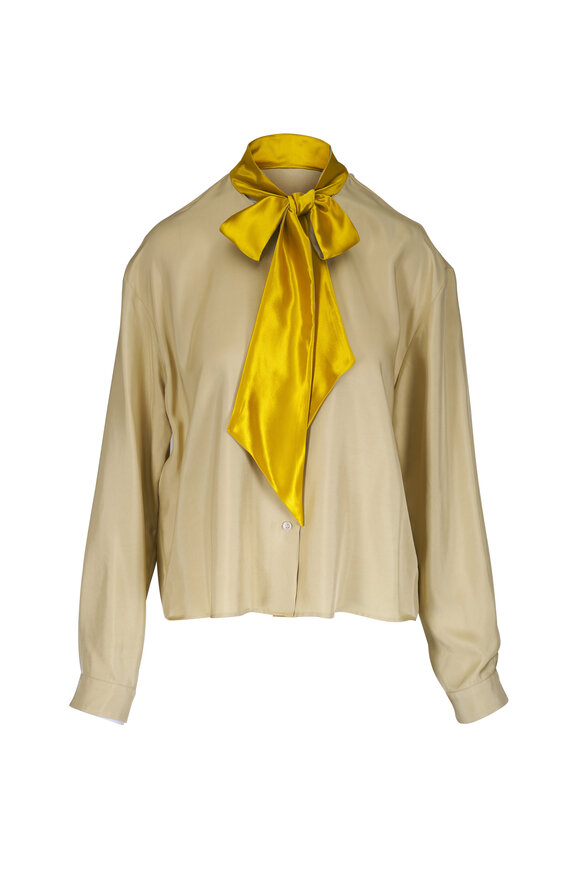 Marni Sandstone & Pearl Tie Neck Blouse