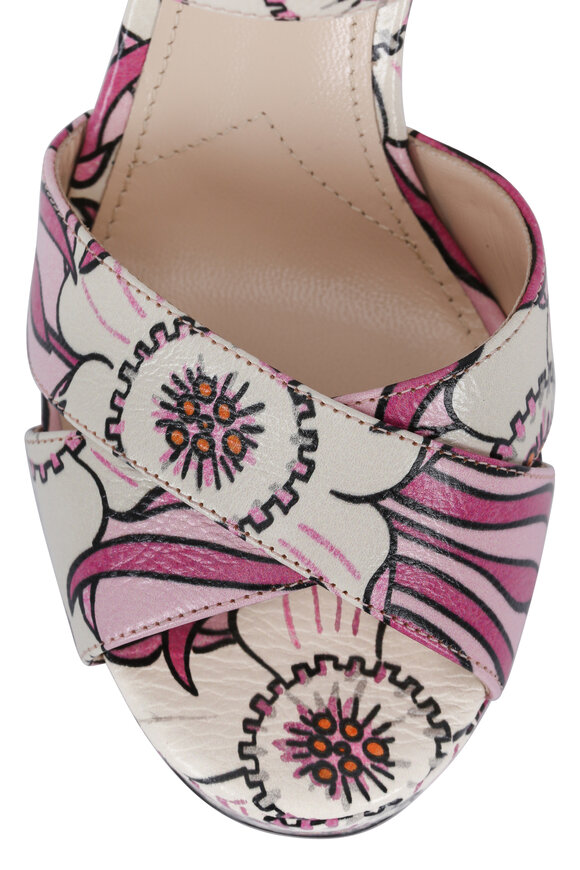 Prada - Pink Floral Print Leather Platform Sandal, 115mm