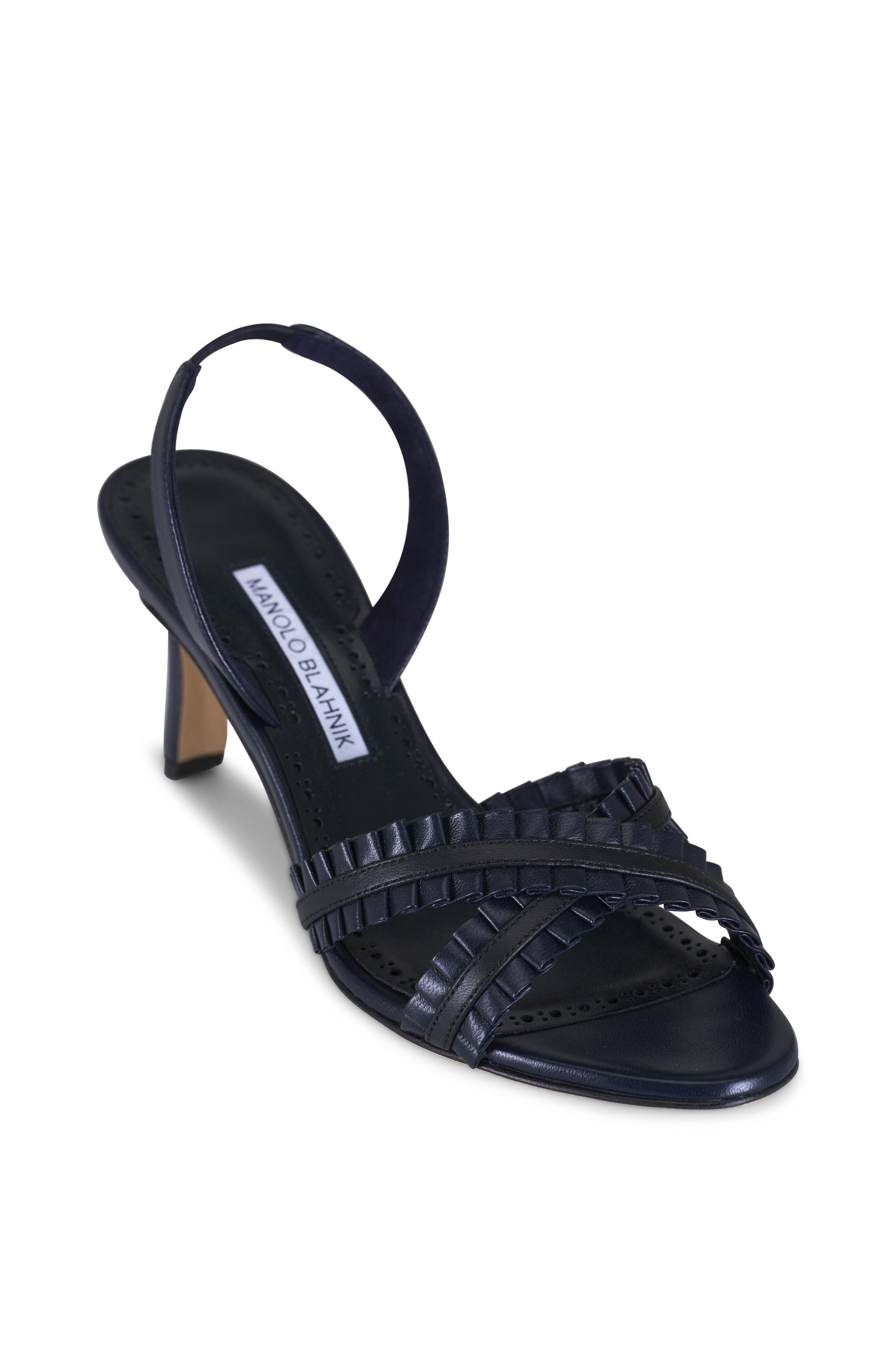 Manolo Blahnik - Volusan Navy Leather Slingback, 70mm - view 1