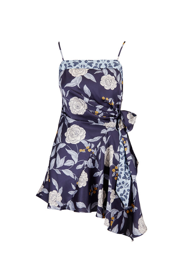 Tanya Taylor Antona Blue Asymmetric Mini Dress - view 1