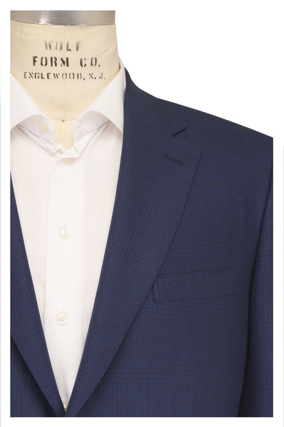 Brioni Navy Blue Wool & Silk Plaid Sportcoat - view 1