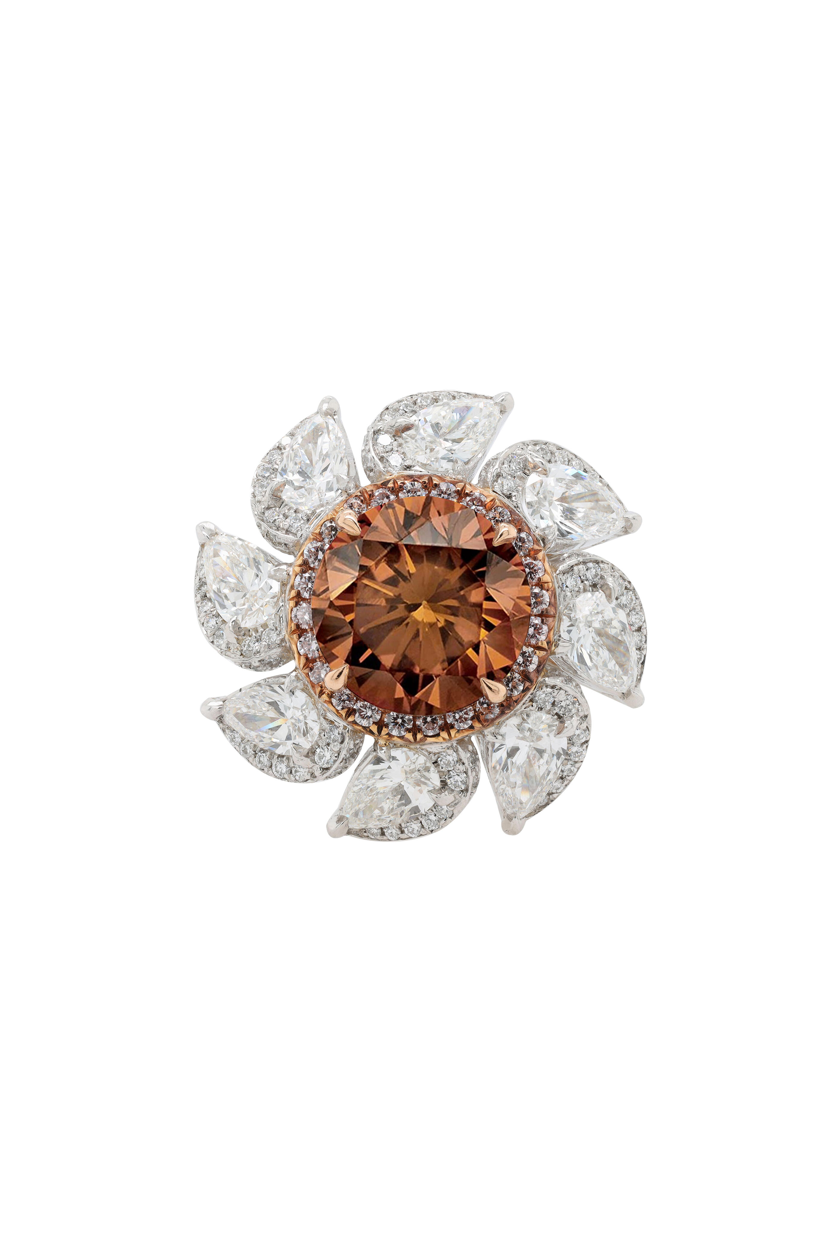 Diana M Jewels - Brown Diamond Ring with Pink & White Pear Diamonds - view 1
