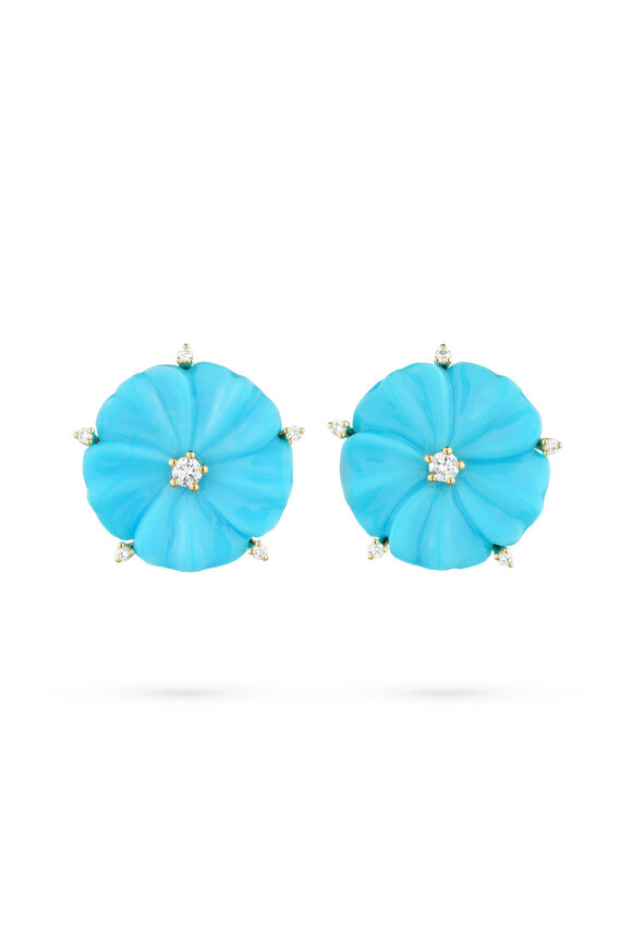 Paul Morelli 18k Yellow Gold Turquoise & Diamond Flower Earring - view 1