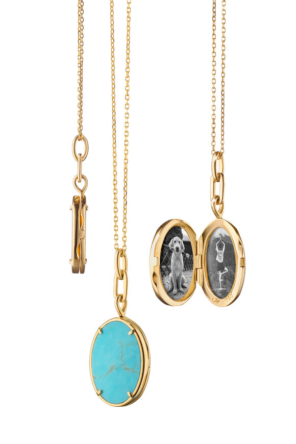 Monica Rich Kosann 18k Yellow Gold Turquoise Locket Necklace