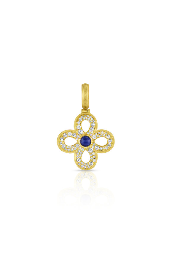 Leigh Maxwell 18k Yellow Gold Four Leaf Clover Sapphire Pendant