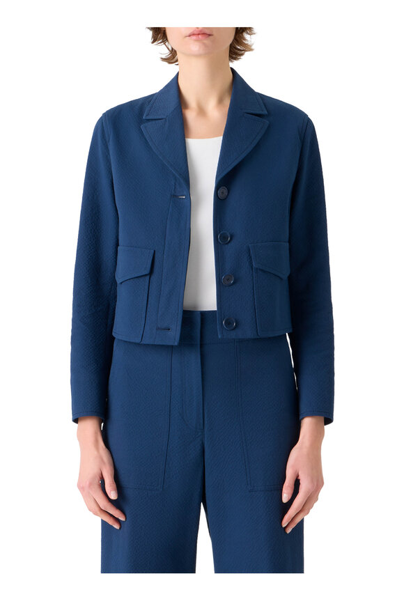 Akris Punto Dark Blue Seersucker Lapel Straight Jacket - view 2