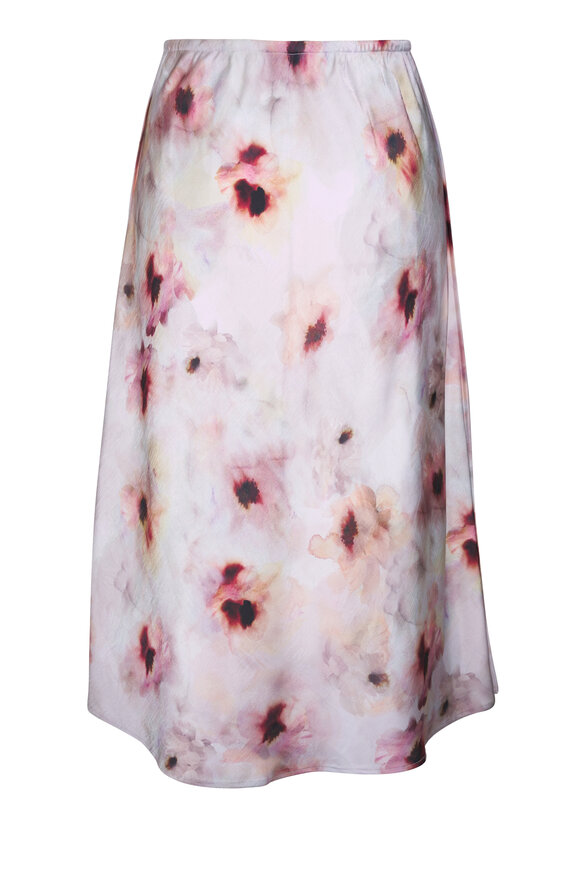 Vince Soft Peony Watercolor Floral Satin Slip Skirt - view 4