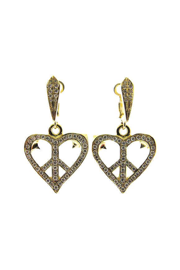 Loree Rodkin 14k Yellow Gold Pave Small Heart Peace Earring - view 1