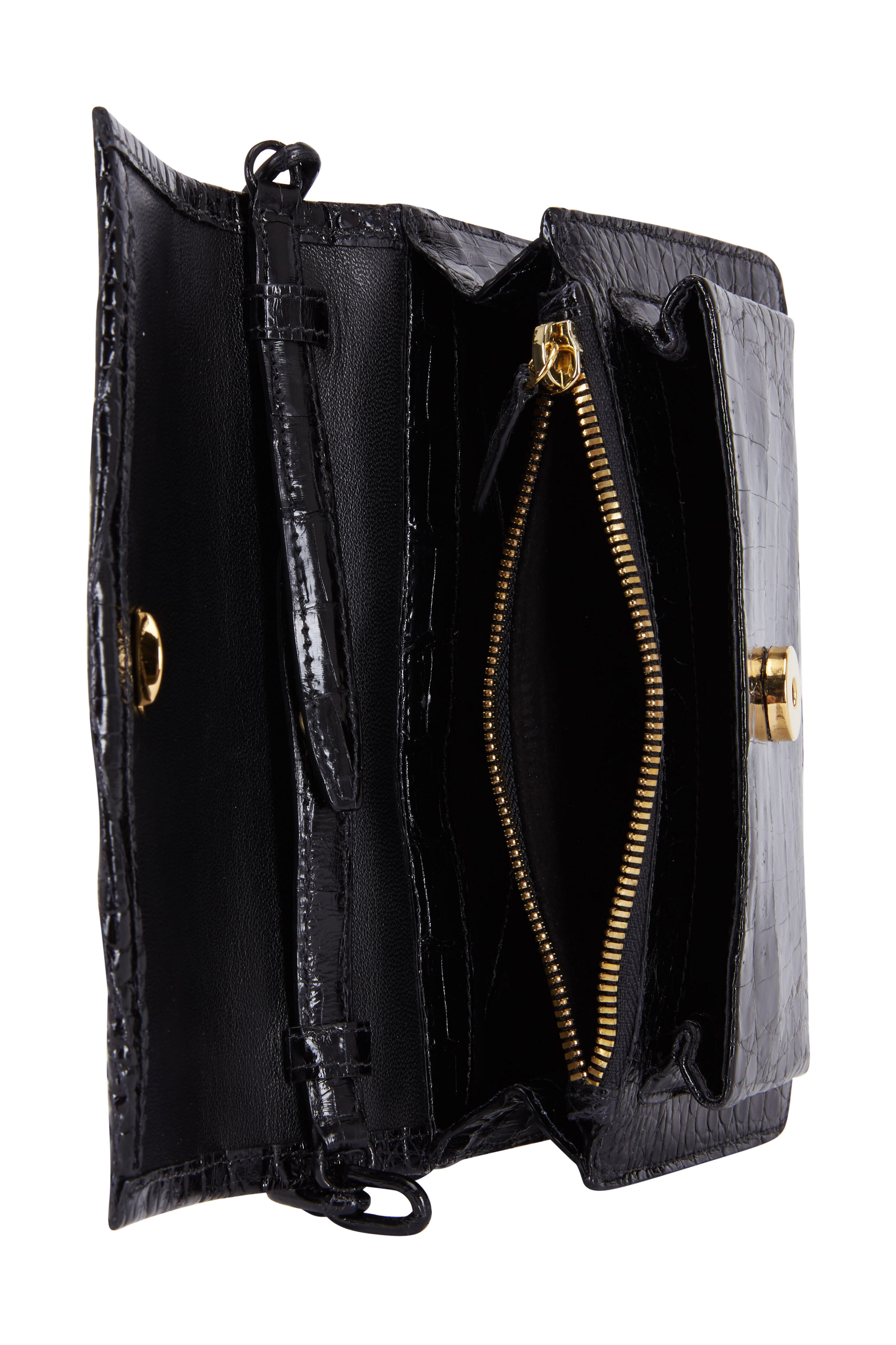 Tom Ford Glossed Croc-effect Leather Pouch - Men - Black Bags