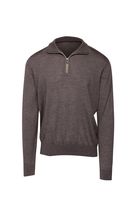 Cesare Attolini Brown & Tan Quarter Zip Sweater