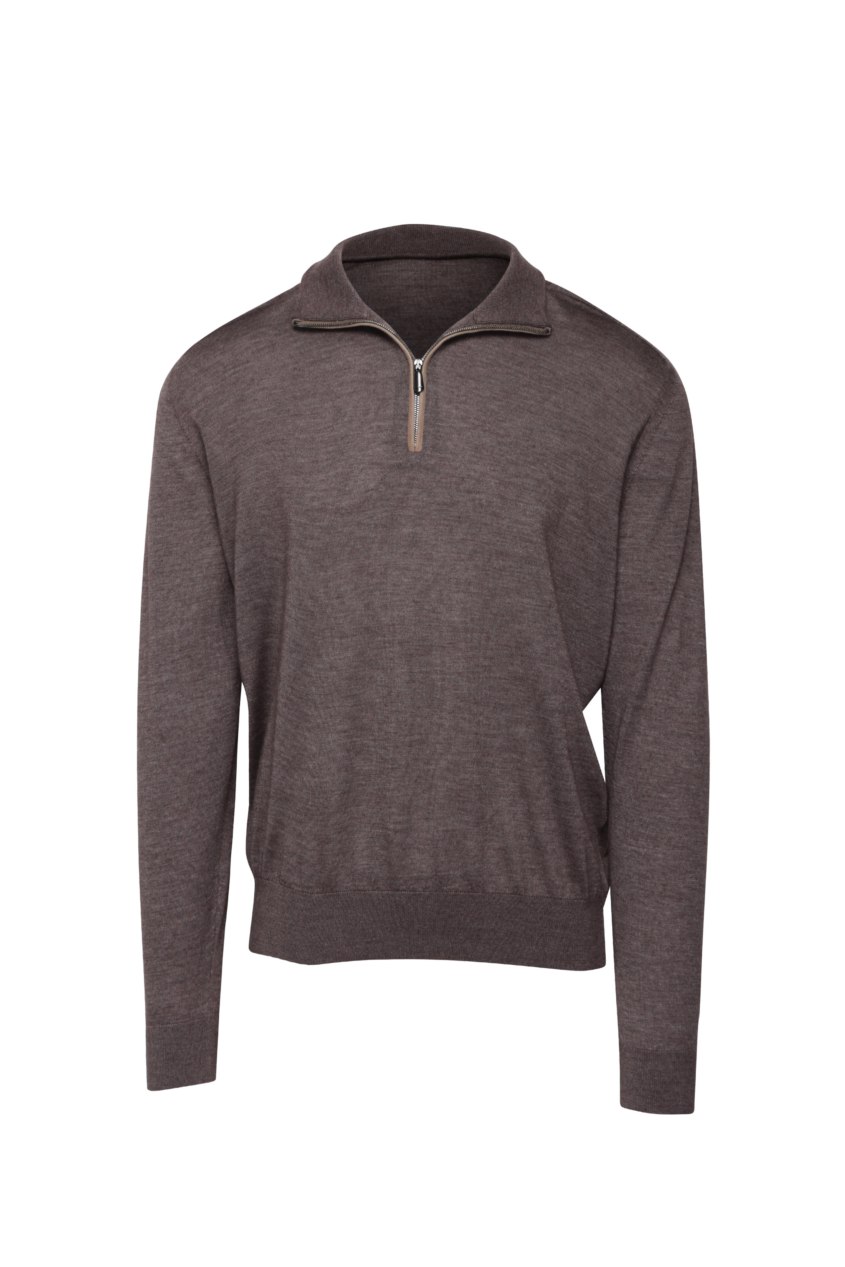Cesare Attolini - Brown & Tan Quarter Zip Sweater
