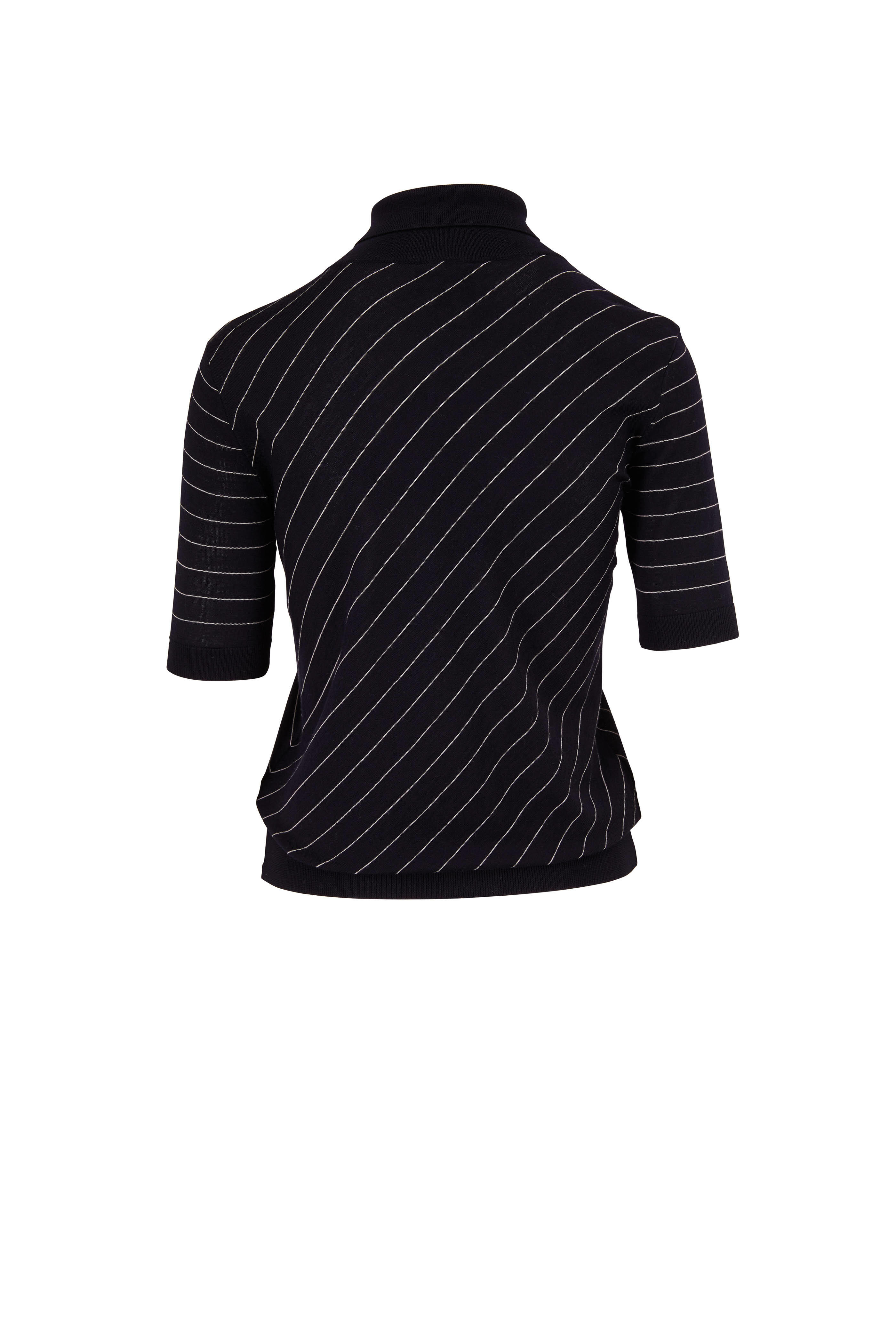 Giorgio Armani - Navy Wool Diagonal Stripe Short Sleeve Sweater