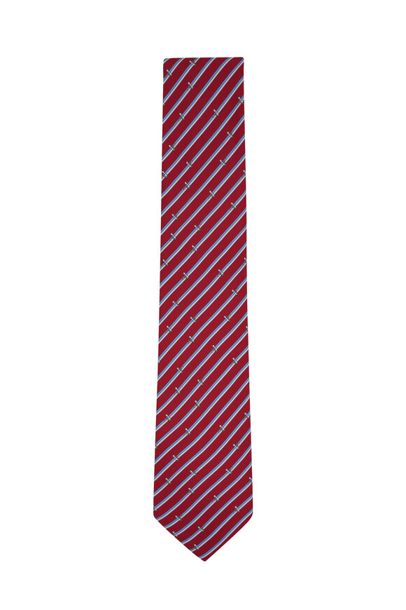 Ferragamo - Red, Blue & White Brush Print Striped Necktie 