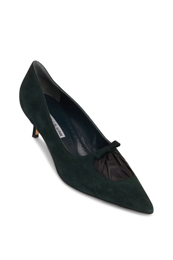 Manolo Blahnik - Balquee Dark Green Suede Pump, 50mm