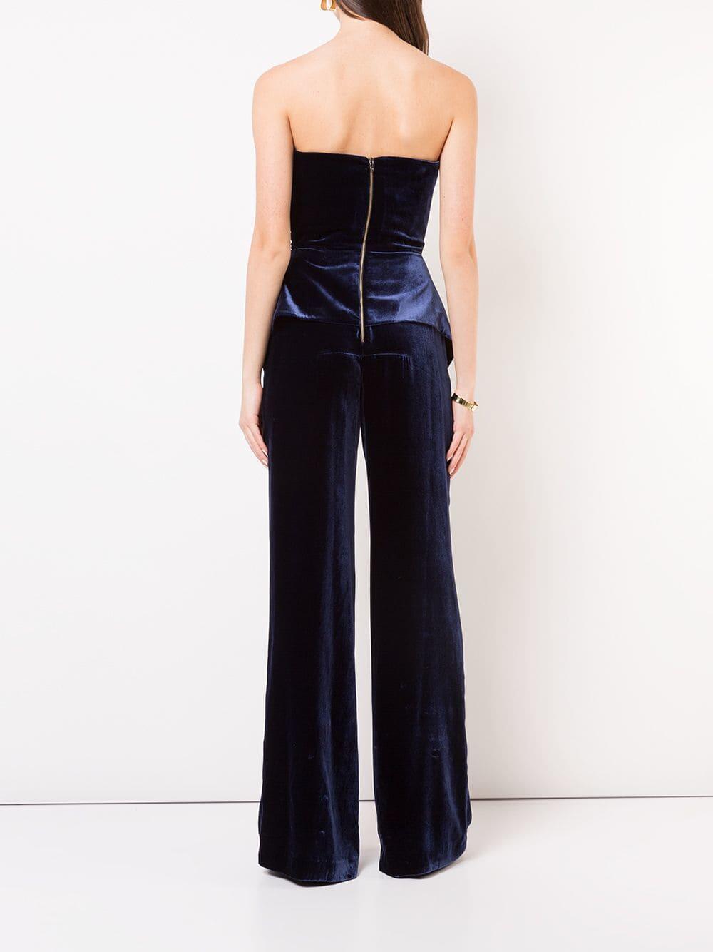 Roland Mouret - Carradine Navy Velvet Peplum Strapless Jumpsuit
