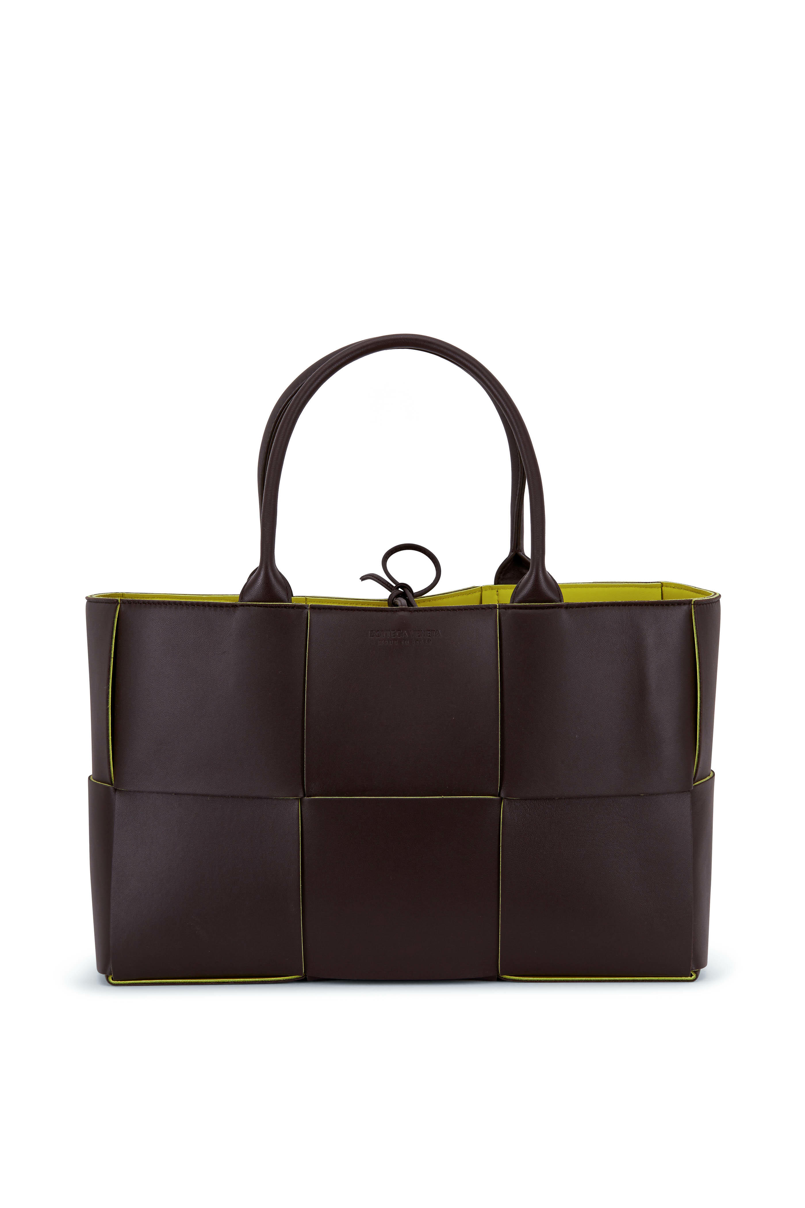 Bottega Veneta - Dark Brown & Kiwi Large Woven Leather Tote