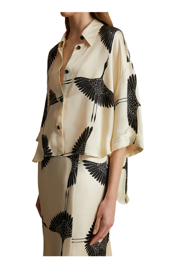 Khaite - Mahsha Cream & Black Crane Print Blouse 