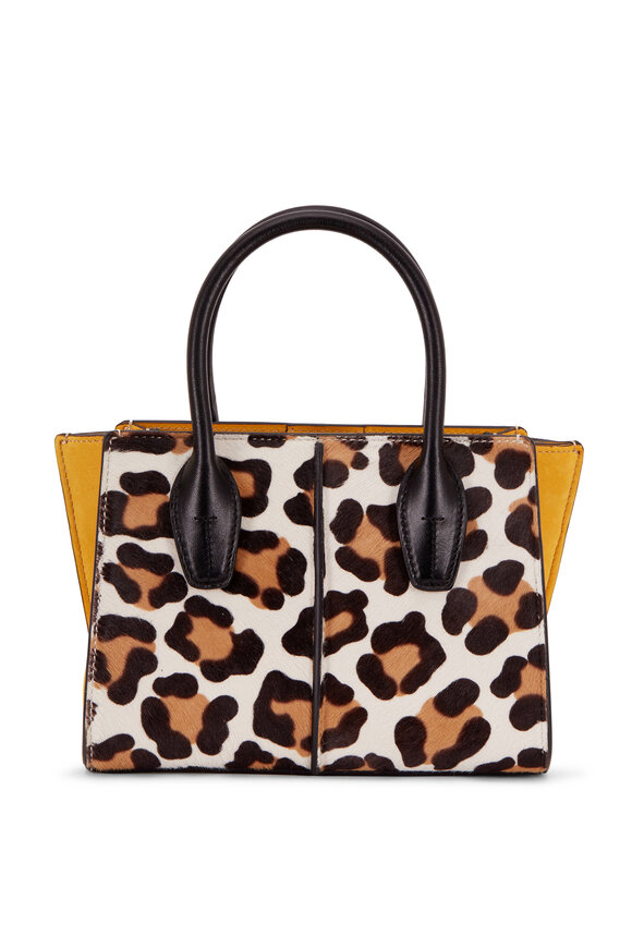 Tod's - Manici Leopard & Yellow Leather Mini Shopper Tote