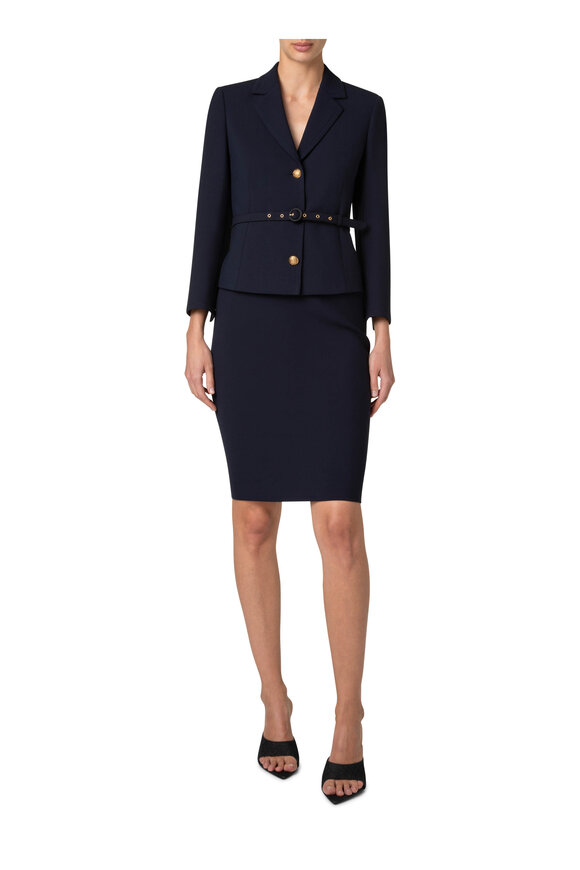 Akris Punto - Pebble Crepe Navy Blue Pencil Skirt