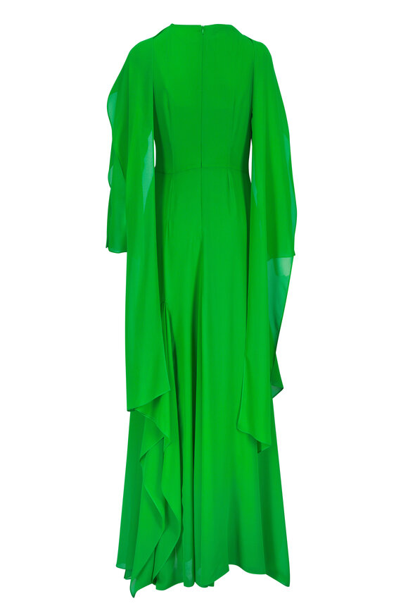 Akris Asymmetric Green Silk Capelet Gown - view 3