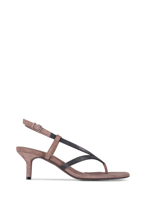 Brunello Cucinelli Testa Moro Monili Suede Sandal, 55mm - view 3