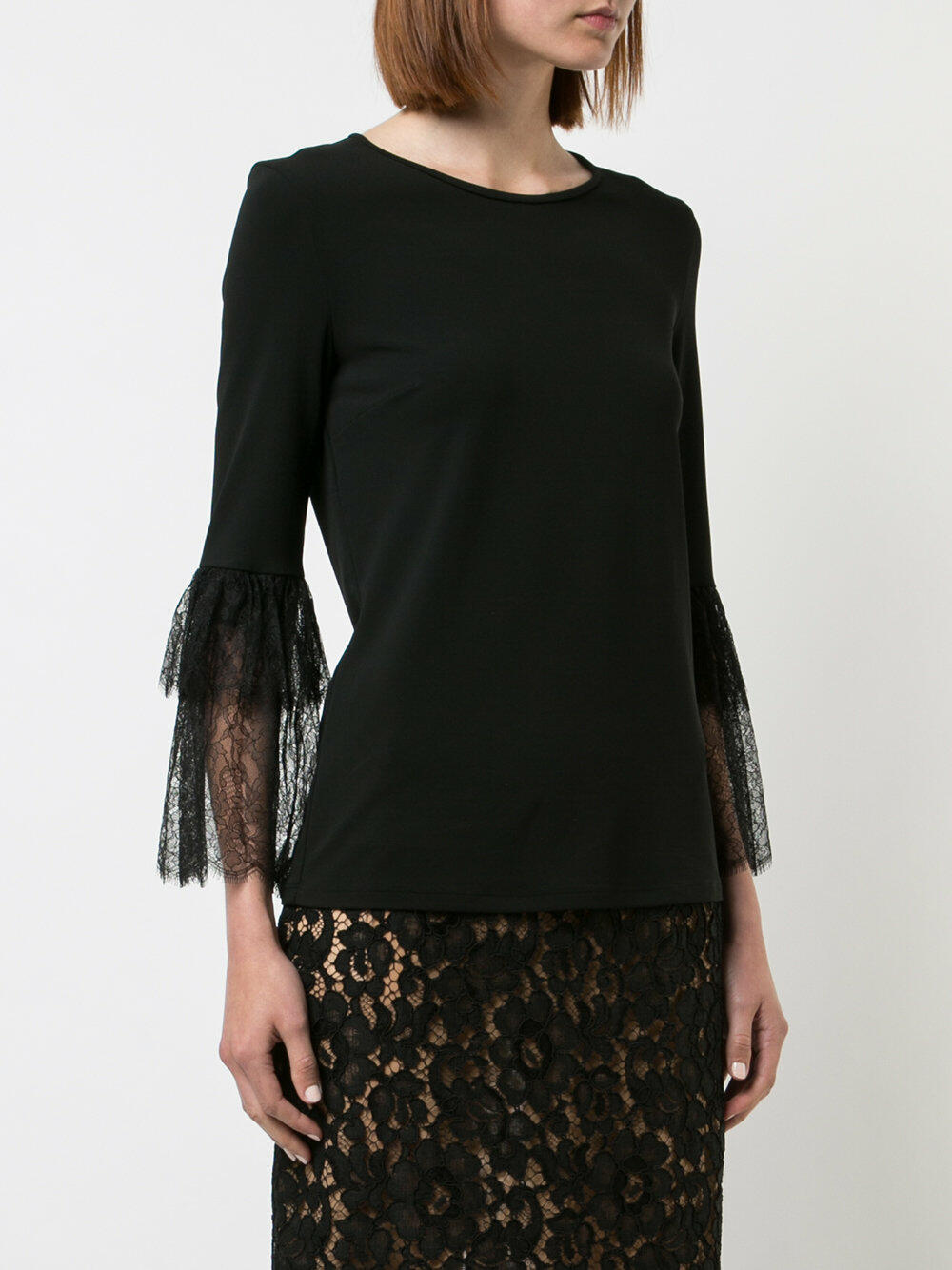 Michael Kors Collection - Black Lace Trim Bell Sleeve Top