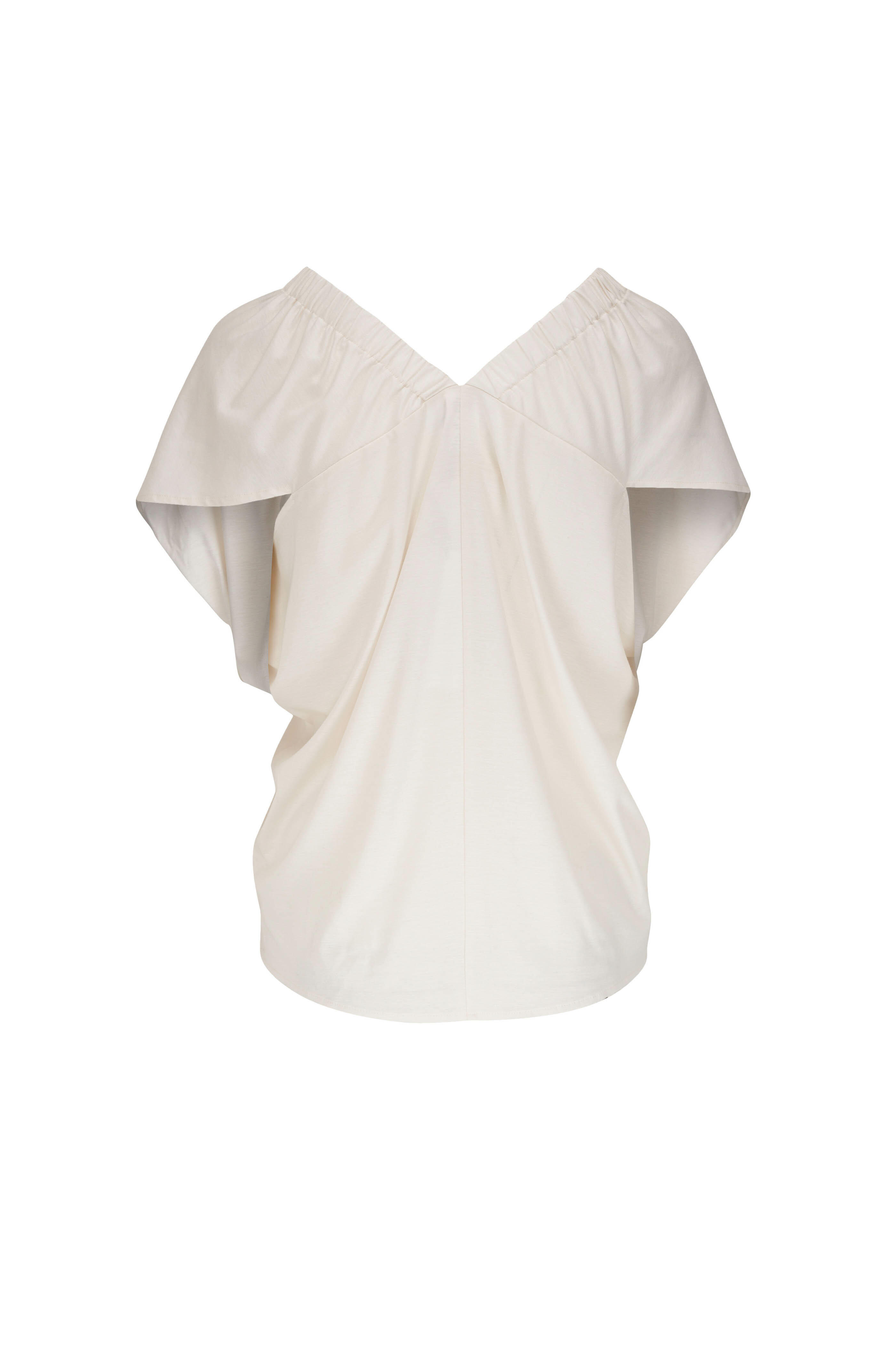 Zero + Maria Cornejo - Tilly Off-White Ruched V-Neck Top