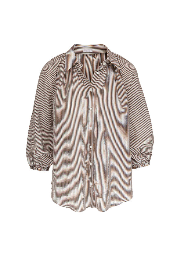 Brunello Cucinelli - Black Stripe Cotton Lurex Button Down