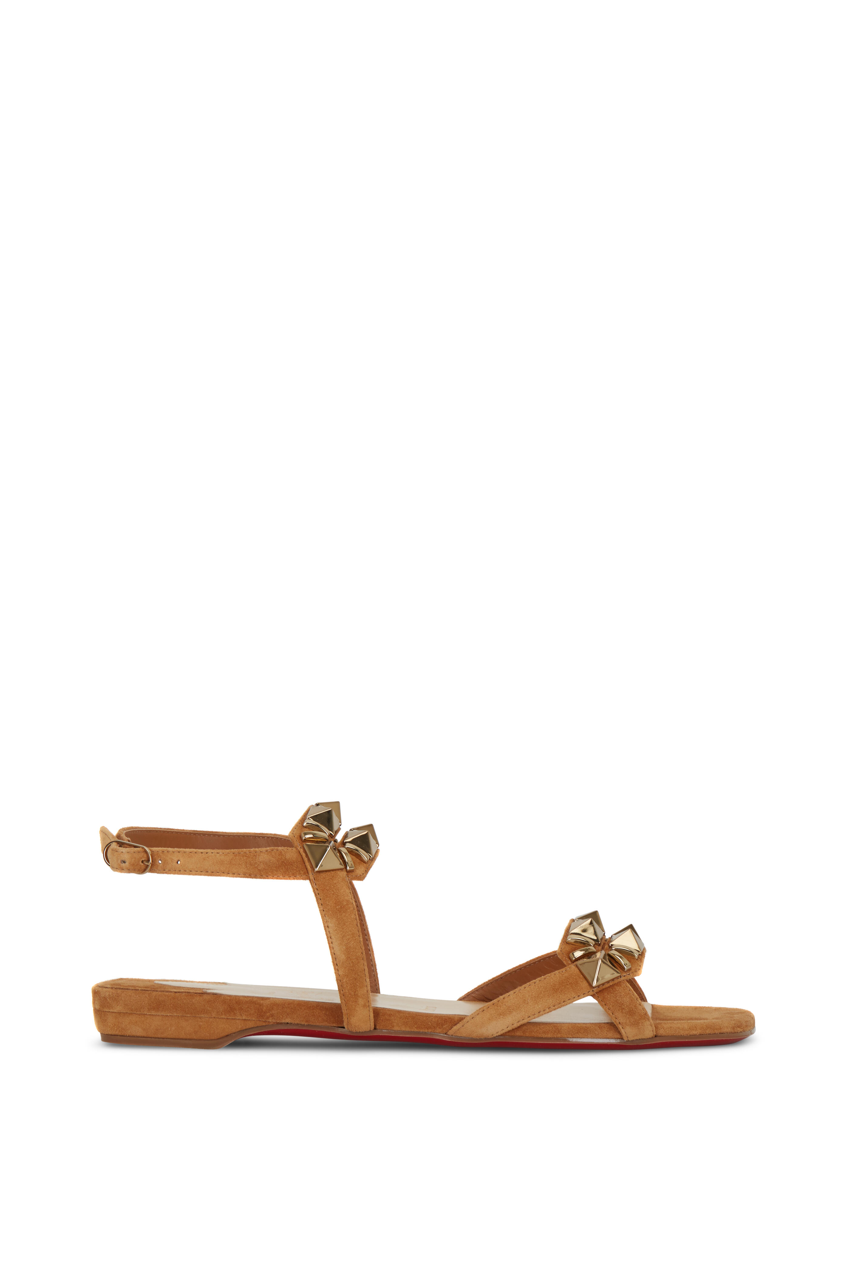 Christian Louboutin Galerietta Cafe Suede Bronze Studded Flat Sandal