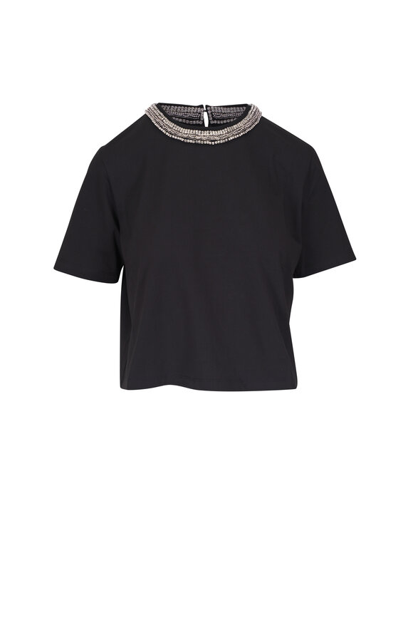 Veronica Beard Sebastian Black Rhinestone Collar Crop T-Shirt