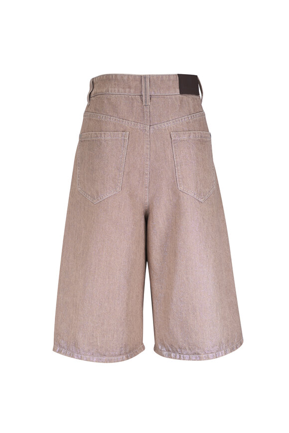 Brunello Cucinelli Beige Lamé Denim Bermuda Shorts - view 3