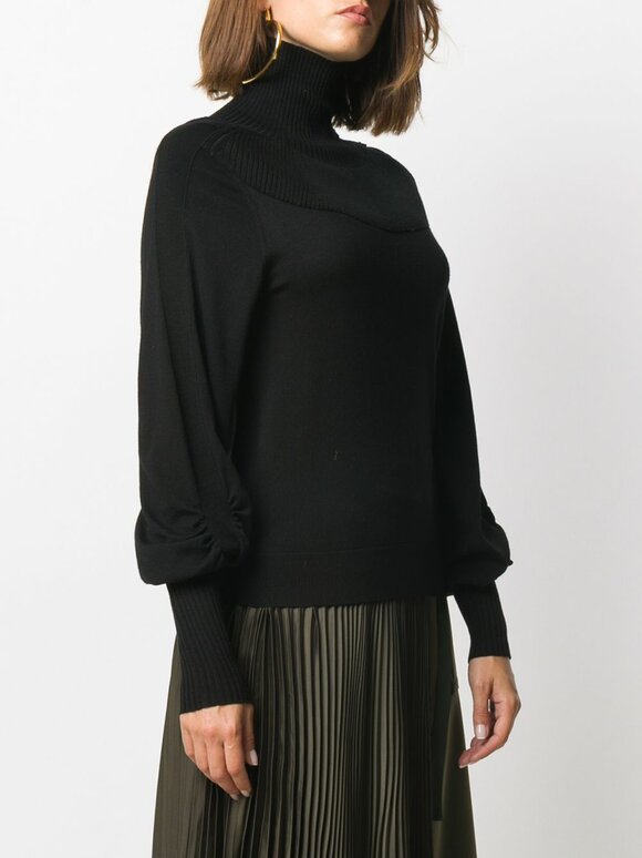 Chloé - Black Wool Button-Neck Sweater 