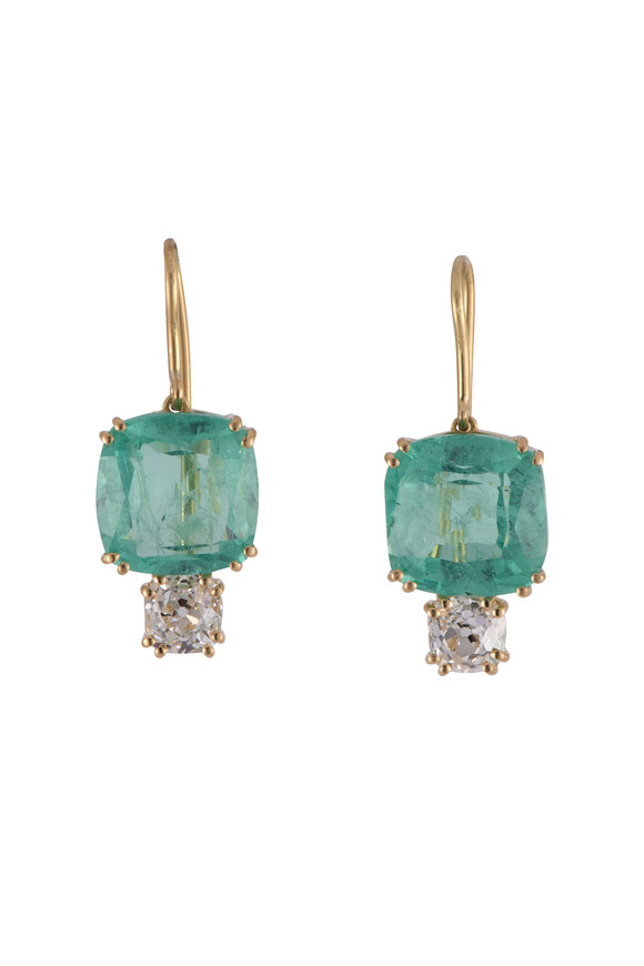 Sylva & Cie Columbian Emerald & Diamond Double Drop Earrings - view 1