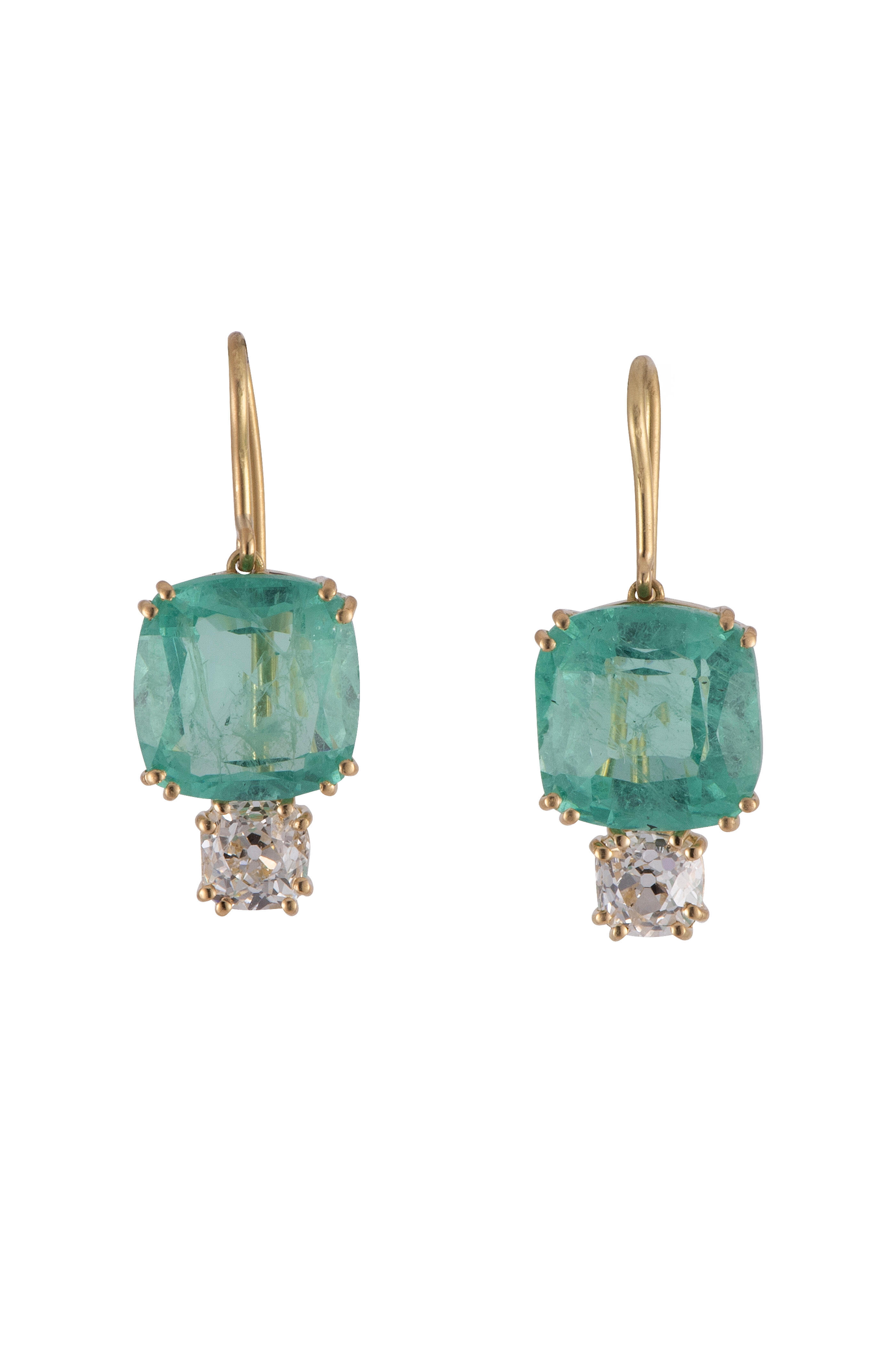 Sylva & Cie - Columbian Emerald & Diamond Double Drop Earrings - view 1