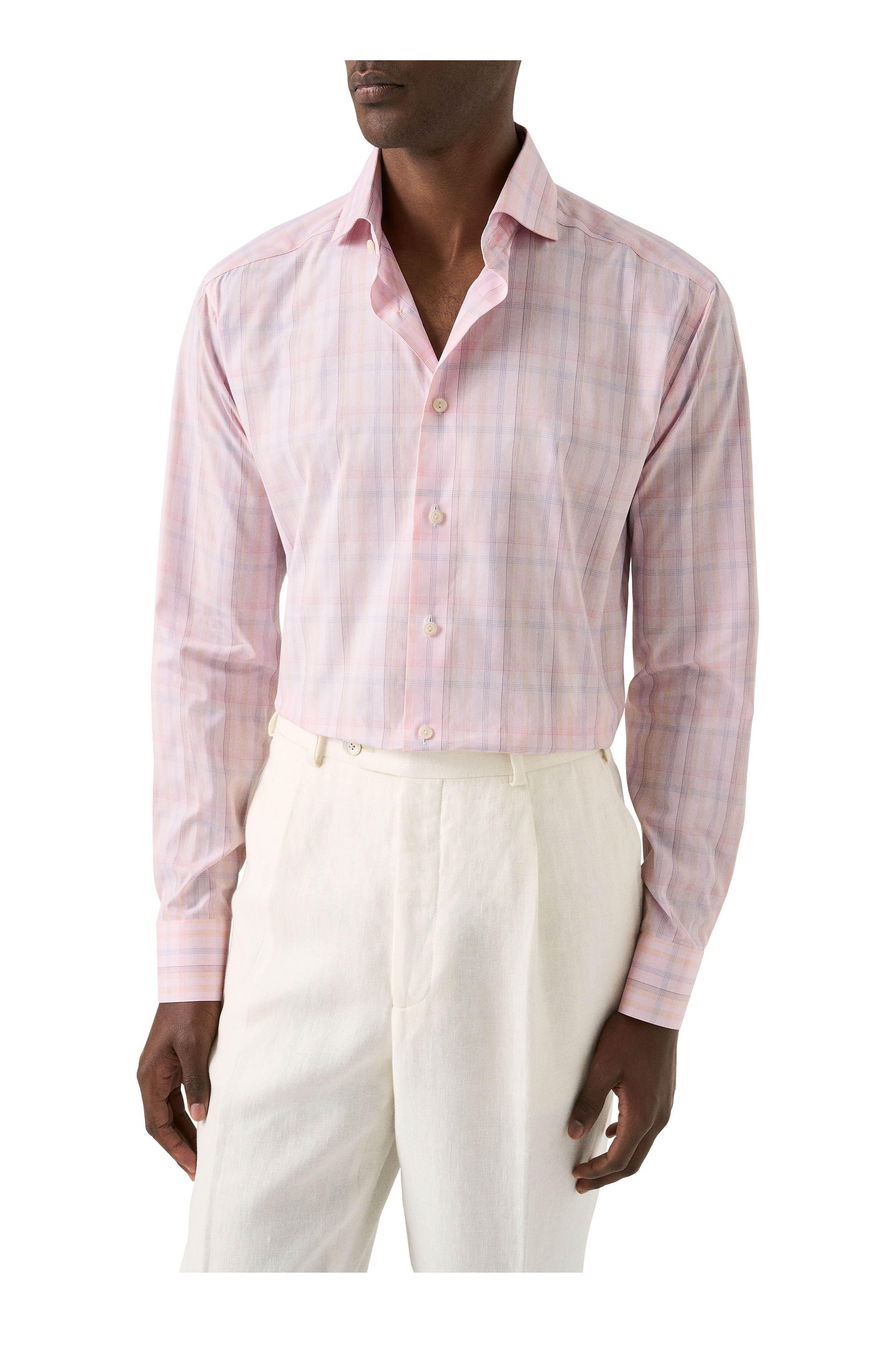 Eton - Pink Plaid Cotton Contemporary Fit Dress Shirt - view 2