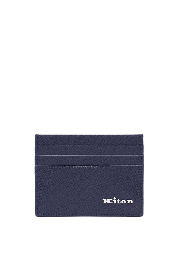 Kiton Saffiano Leather Card Holder in Navy