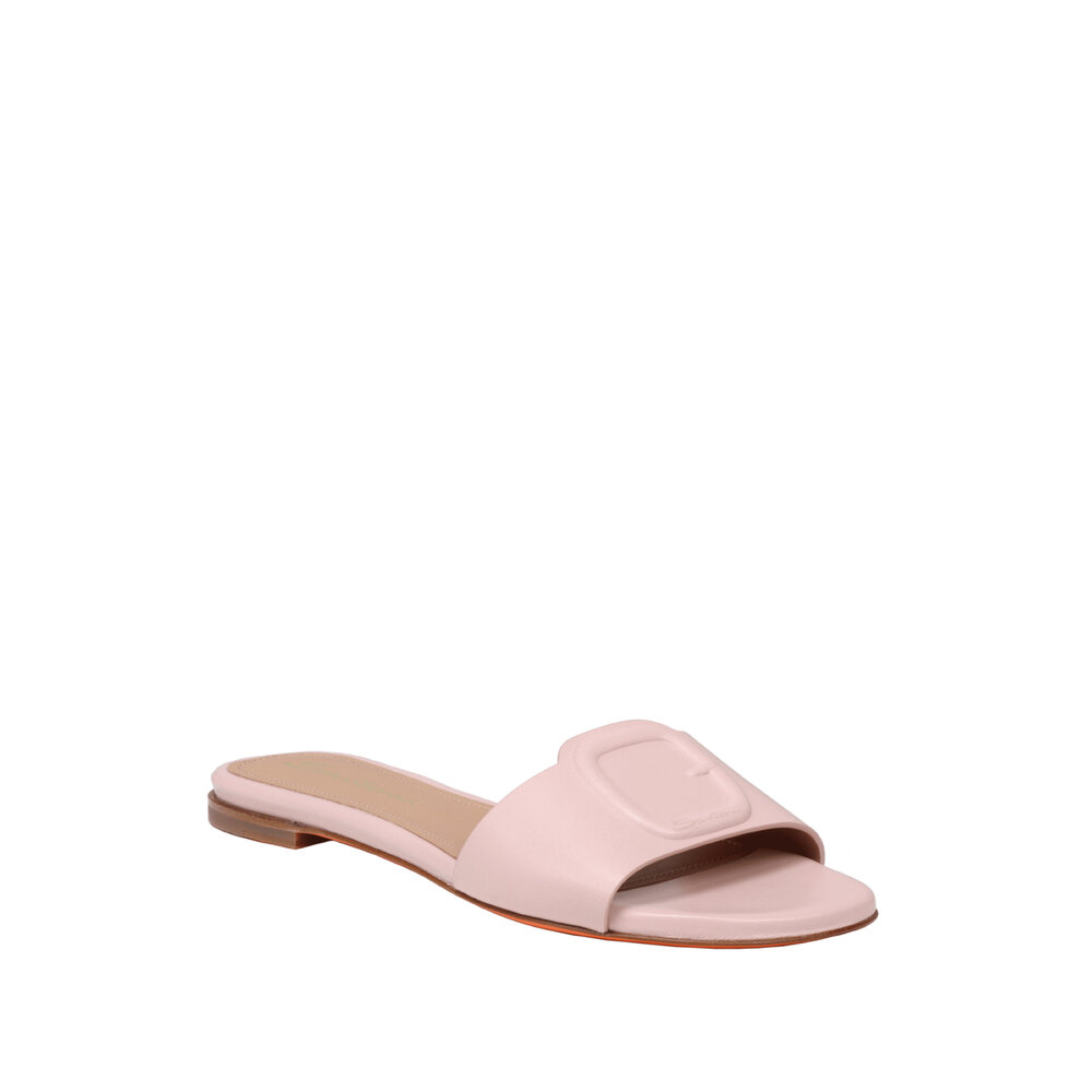 サンダル・ミュール Santoni Shell T-Bar Flat Leather Sandals santoni-blue-Double-Buckle-