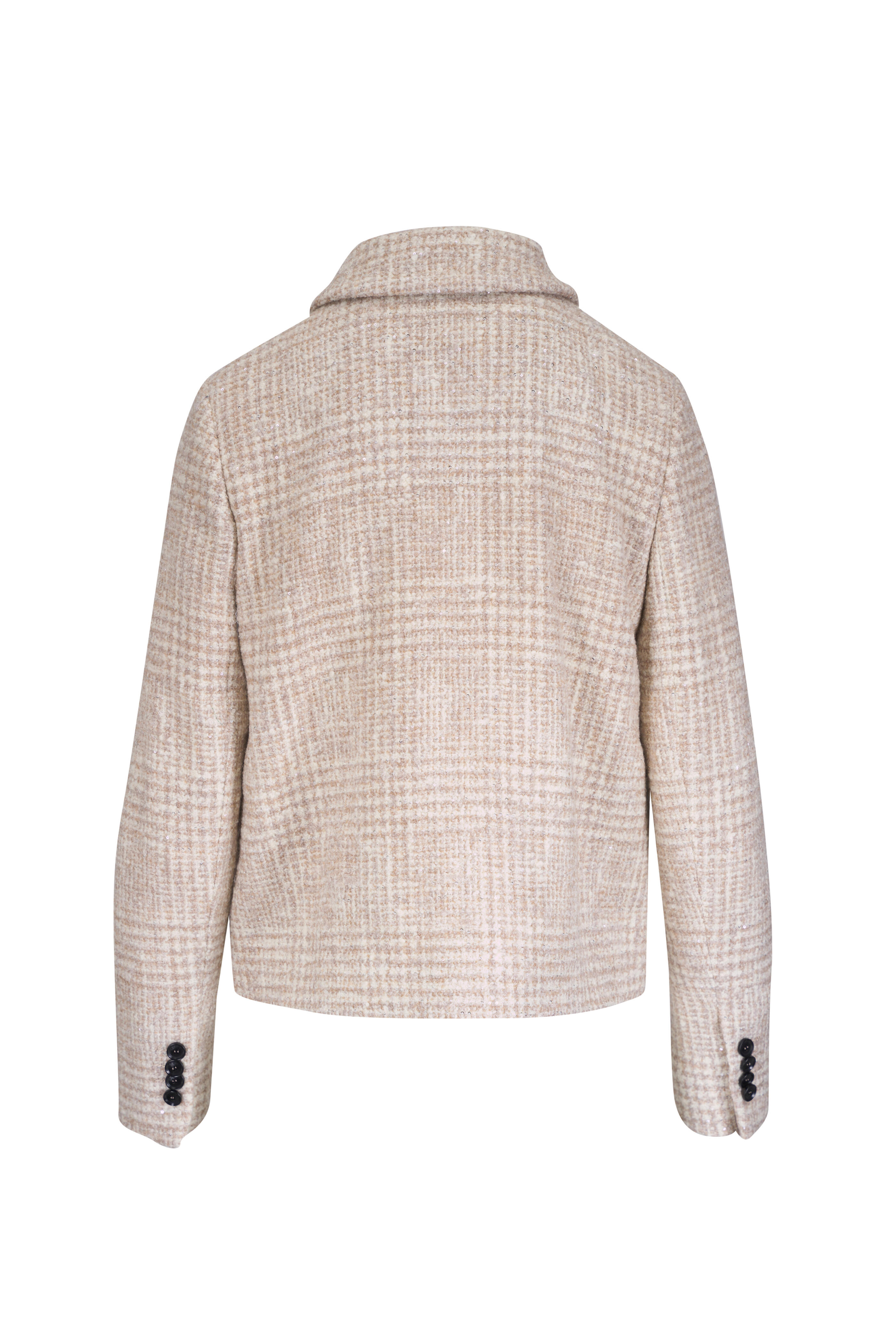 Kiton - Beige Plaid Sequin Double Breasted Coat